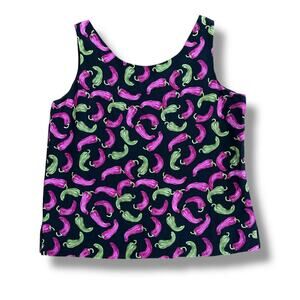 Ann May 100% Silk Tank Top Women’s Small Chili Pepper Print Sleeveless‎ Blouse